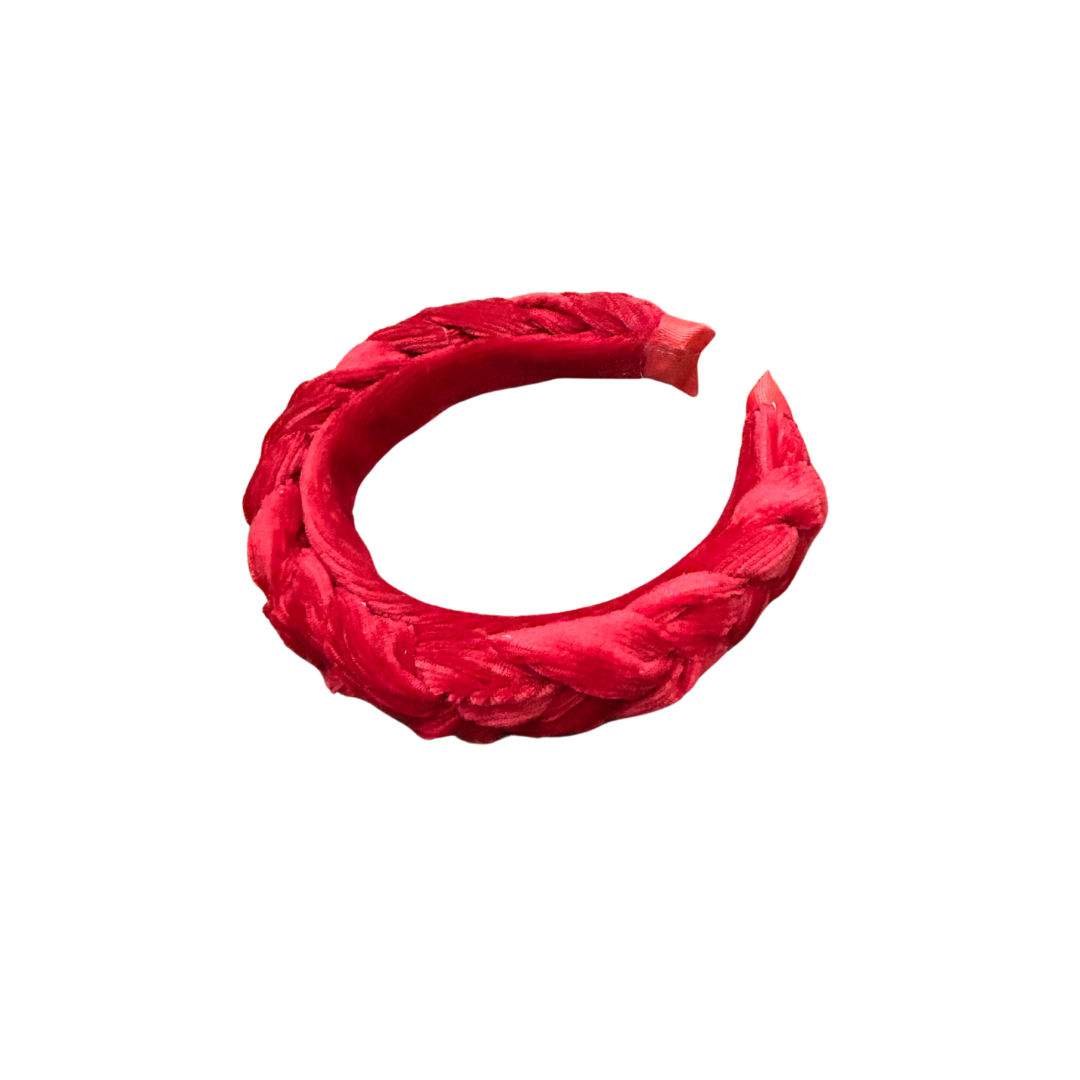 Braided Headband | Red Ribbed Velvet