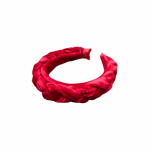 Braided Headband | Red Ribbed Velvet