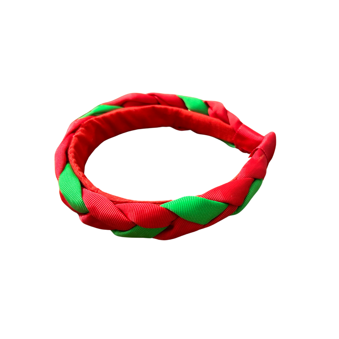 Braided Headband | Green Red Grosgrain