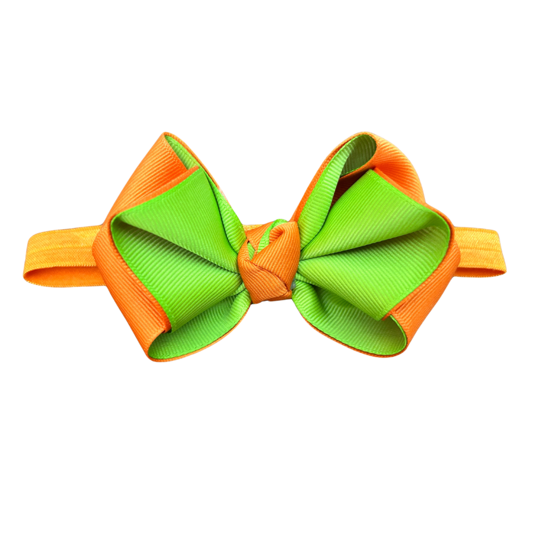 Lilly Bow | Orange Bright Green Grosgrain